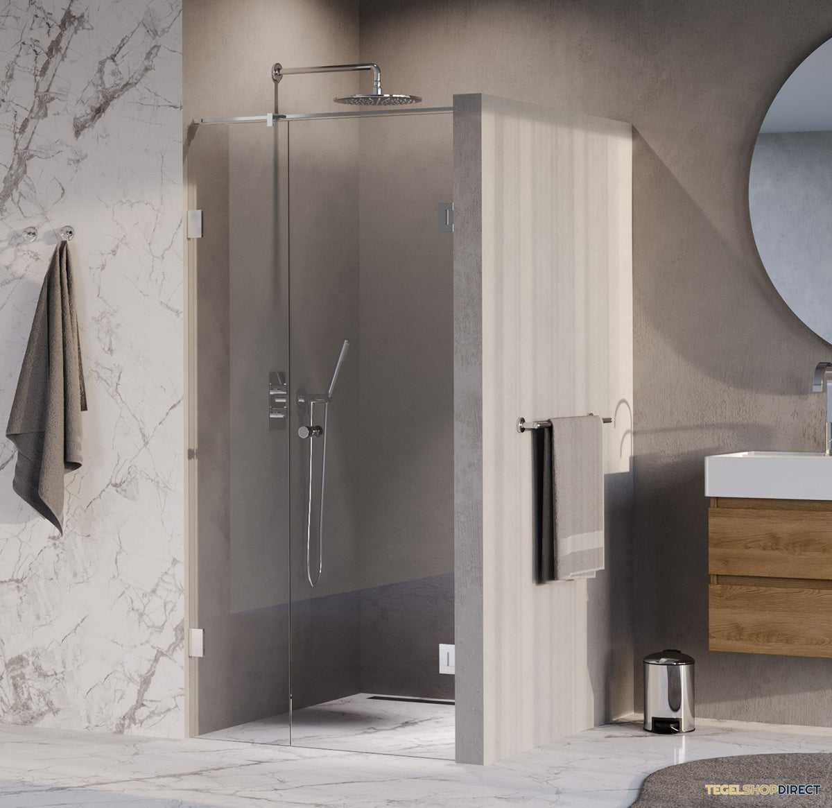 BRAUER Void Carving nisdeur 2-delig helder glas 100x200 omkeerbaar met draaideur 60 aan muur incl. glascoating chroom
