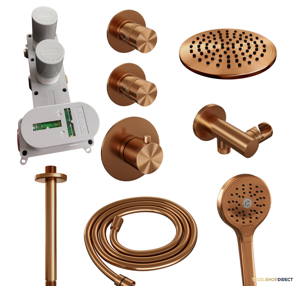 Thermostatisch Inbouwdoucheset Brauer Copper 20cm Hoofddouche Plafondarm 3 Standen Handdouche Koper – afbeelding 7