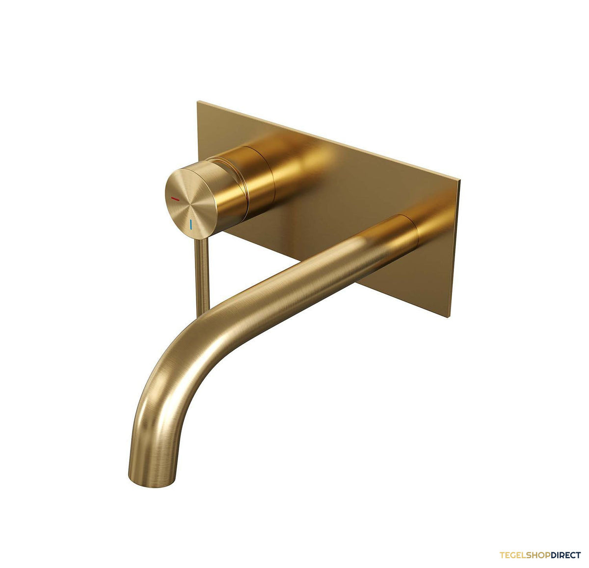 Inbouw Wastafelmengkraan Brauer Gold Edition Coldstart Gebogen Uitloop Ronde Hendel Links Geborsteld Goud PVD Met Afdekplaat