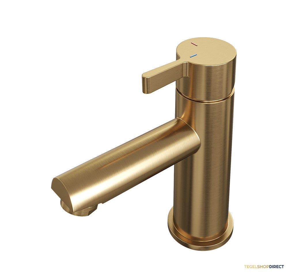 Wastafelmengkraan Brauer Gold Edition Coldstart Opbouw Laag Halfronde Hendel Geborsteld Goud PVD