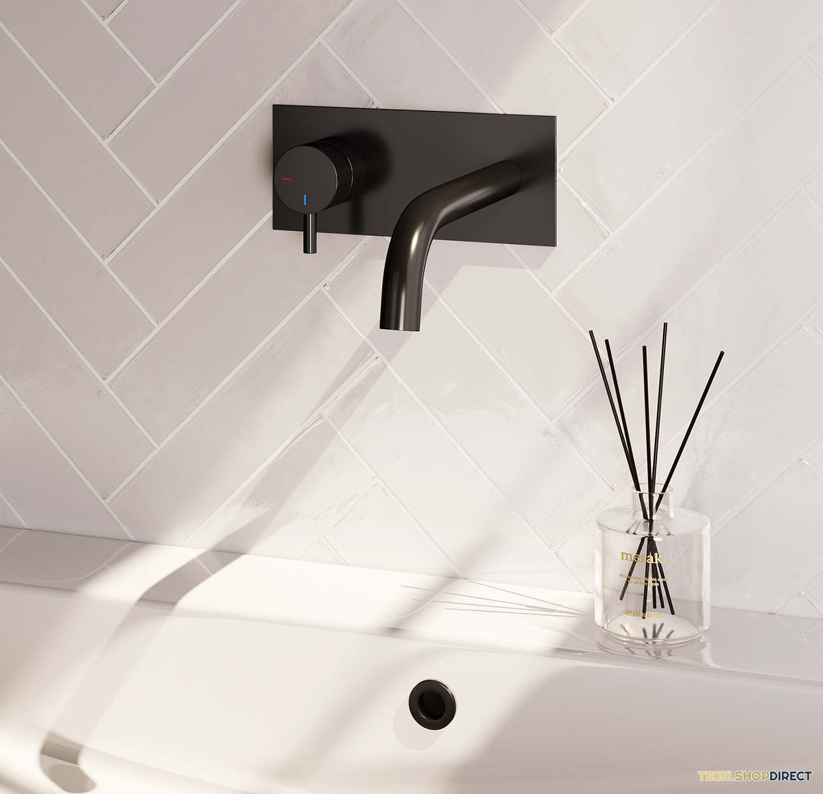 Inbouw Wastafelmengkraan Brauer Black Edition Coldstart Gebogen Uitloop Korte Ronde Hendel Links Mat Zwart Met Afdekplaat – afbeelding 2
