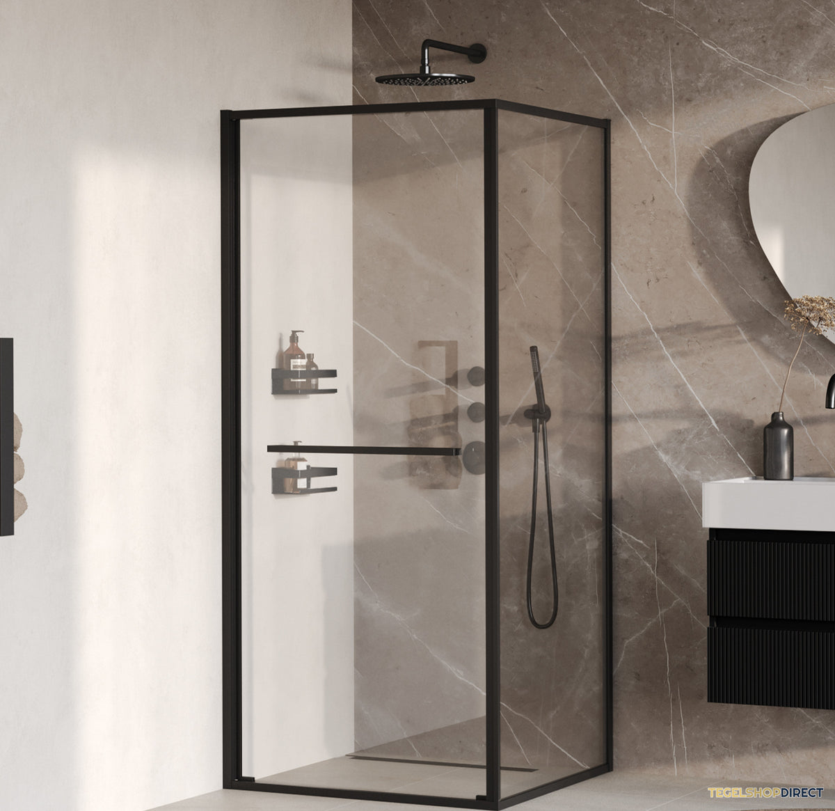BRAUER Luminis Douchecabine 2-Delig Naar Binnen Draaiend 90x90x200 Omkeerbaar Helder Glas Incl. Glascoating Mat Zwart