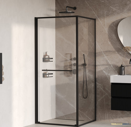 BRAUER Luminis Douchecabine 2-Delig Naar Binnen Draaiend 90x90x200 Omkeerbaar Helder Glas Incl. Glascoating Mat Zwart