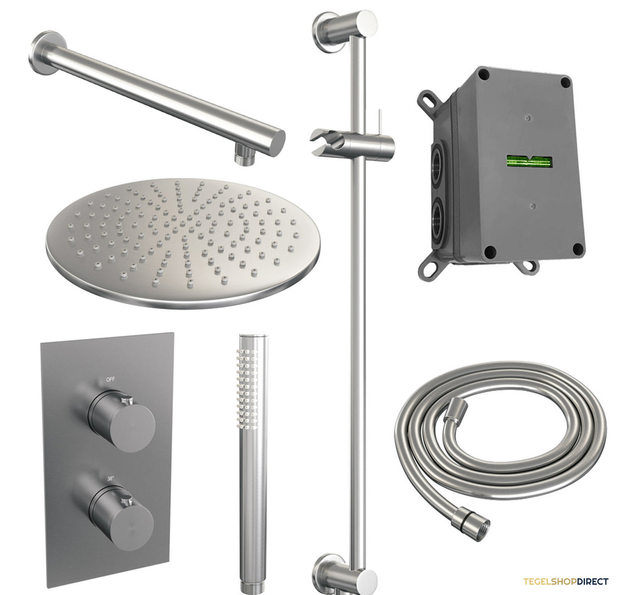 Inbouw Regendouche Set Brauer Brushed Edition Wanduitloop Ronde Hoofddouche 30 cm Met Glijstang RVS Look – afbeelding 2
