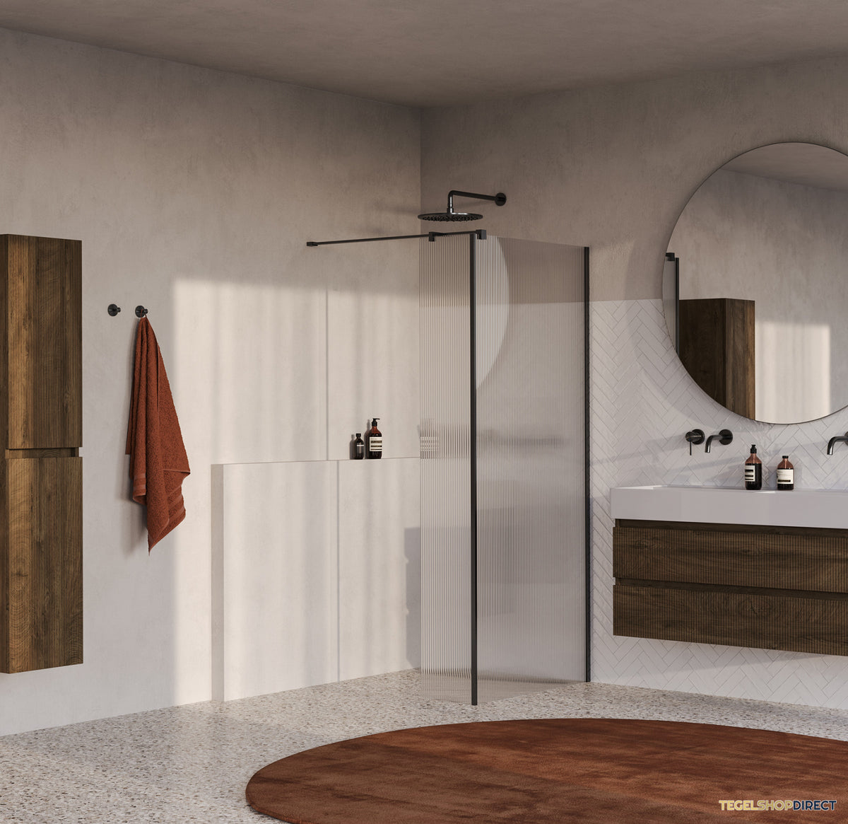 BRAUER Oblivion Flow inloopdouche helder ribbelglas 90x200 met zijwand 30 incl. glascoating Geborsteld Gunmetal PVD – afbeelding 2
