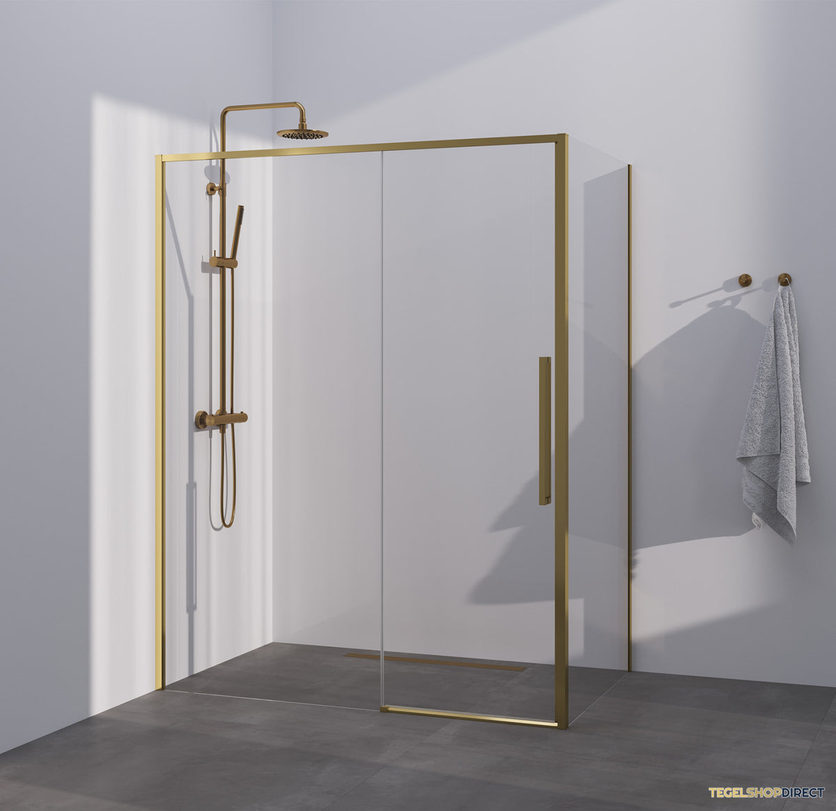 BRAUER Season douchecabine model B met schuifdeur helder glas 140x80x200 omkeerbaar incl. glascoating Season-Goud – afbeelding 2