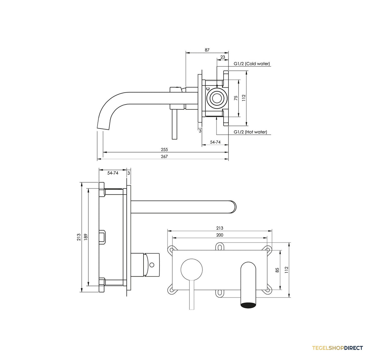 Inbouw Wastafelmengkraan Brauer Chrome Edition Coldstart Gebogen Uitloop Korte Ronde Hendel Links Chroom Met Afdekplaat – afbeelding 3