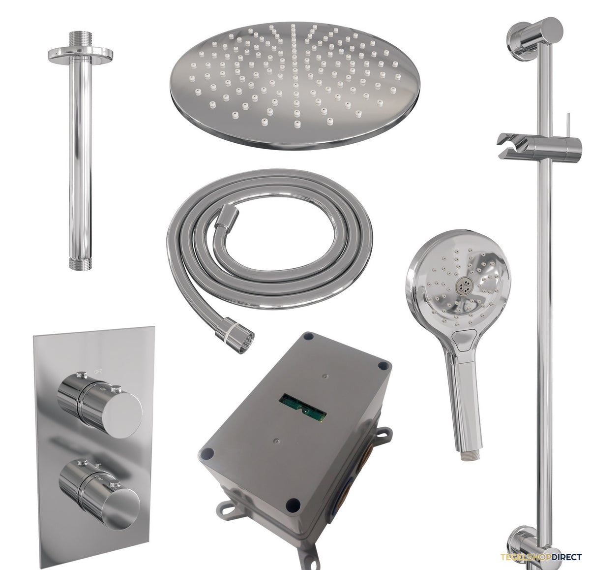 Inbouw Regendouche Set Brauer Chrome Edition Plafond Uitloop Ronde Hoofddouche 30 cm Met Glijstang en Handdouche 3 Standen – afbeelding 5