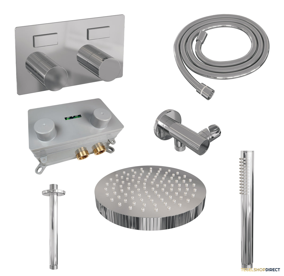 Brauer Stripe thermostatische inbouw regendouche met drukknoppen SET 27 met 25 cm douchekop en plafondarm en staaf handdouche en doucheslang en wandaansluitbocht chroom – afbeelding 3