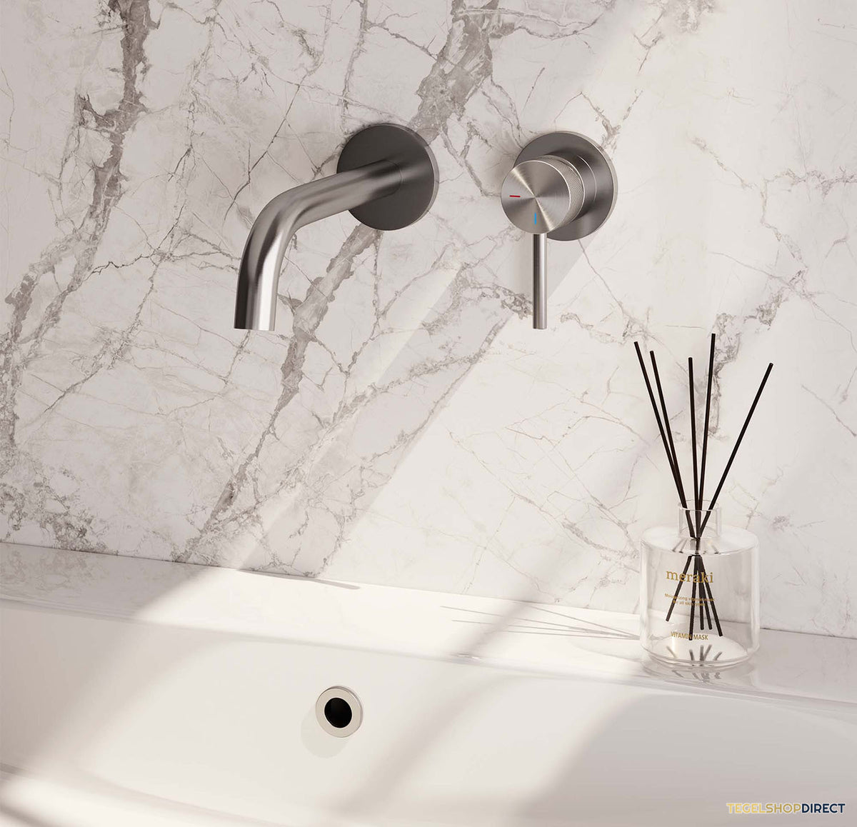 Inbouw Wastafelmengkraan Brauer Brushed Carving Coldstart Gebogen Uitloop Ronde Hendel Rechts Geborsteld RVS PVD Met Rozetten – afbeelding 2