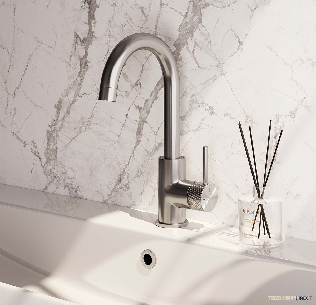 Wastafelmengkraan Brauer Brushed Carving Coldstart Opbouw Hoog Gebogen Ronde Hendel Geborsteld RVS PVD PVD – afbeelding 2