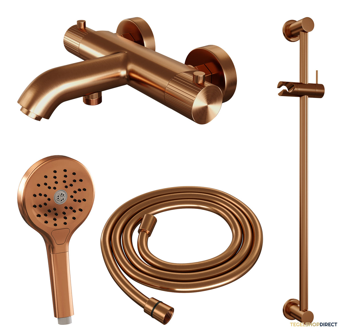 Brauer Stripe opbouw baddouche thermostaatkraan SET 02 met glijstang en 3-standen handdouche en doucheslang koper geborsteld PVD – afbeelding 2