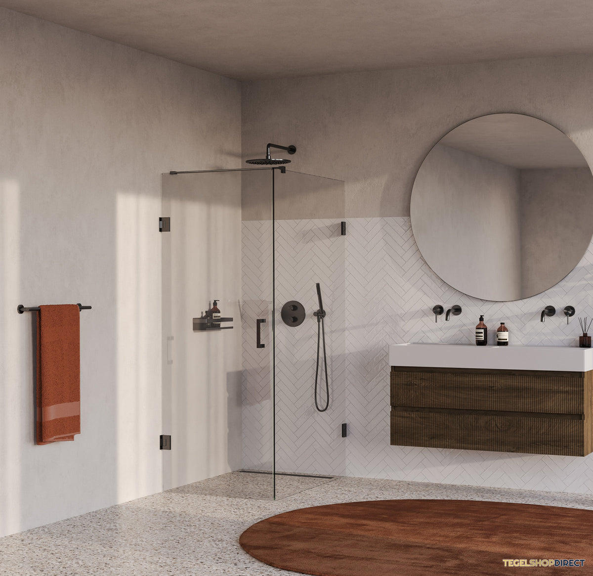 BRAUER Void douchecabine met draaideur helder glas 80x120x200 incl. glascoating PVD gunmetal geborsteld – afbeelding 2