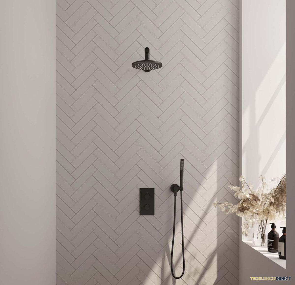 Thermostatische Inbouwdoucheset Brauer Black Edition Rechthoekige Afdekplaat (Alle Opties)