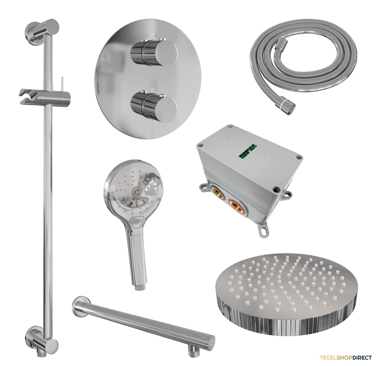 Brauer Stripe thermostatische inbouw regendouche 3-weg rond SET 46 met 25 cm douchekop en rechte muurarm en 3-standen handdouche en doucheslang en geintegreerde glijstang chroom – afbeelding 3