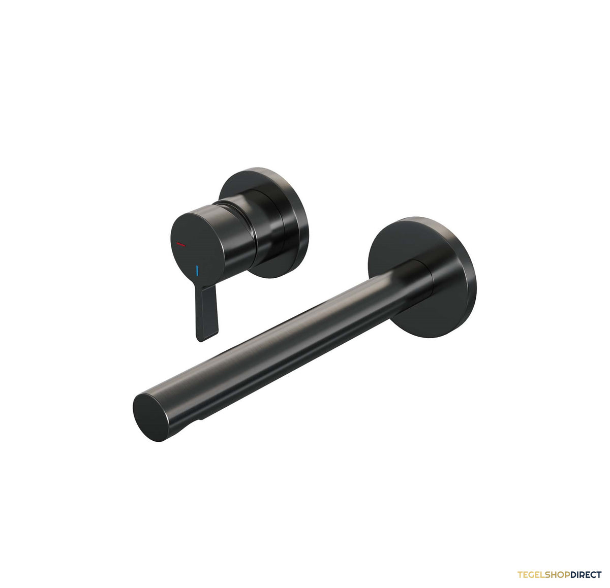 Inbouw Wastafelmengkraan Brauer Gunmetal Edition Coldstart Rechte Uitloop Halfronde Hendel Links Geborsteld Gunmetal PVD Met Rozetten