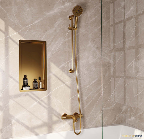 Opbouwset Bad- en Douchekraan Brauer Gold Carving Thermostatisch Met Glijstang En Handdouche 3 Standen Geborsteld Goud