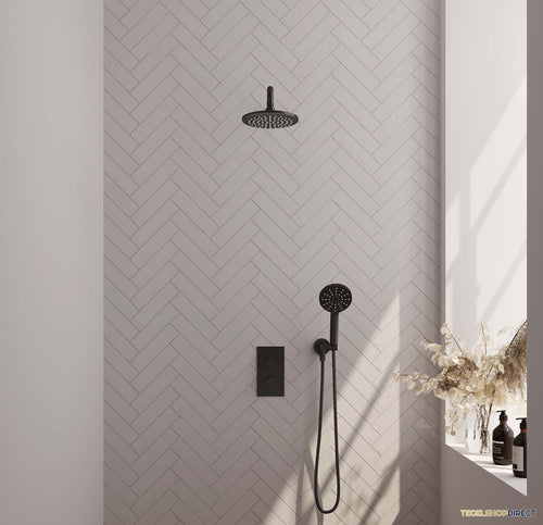 Inbouw Regendouche Set Brauer Black Edition Gebogen Wanduitloop Ronde Hoofddouche 20 cm Met Handdouche 3 Standen Mat Zwart