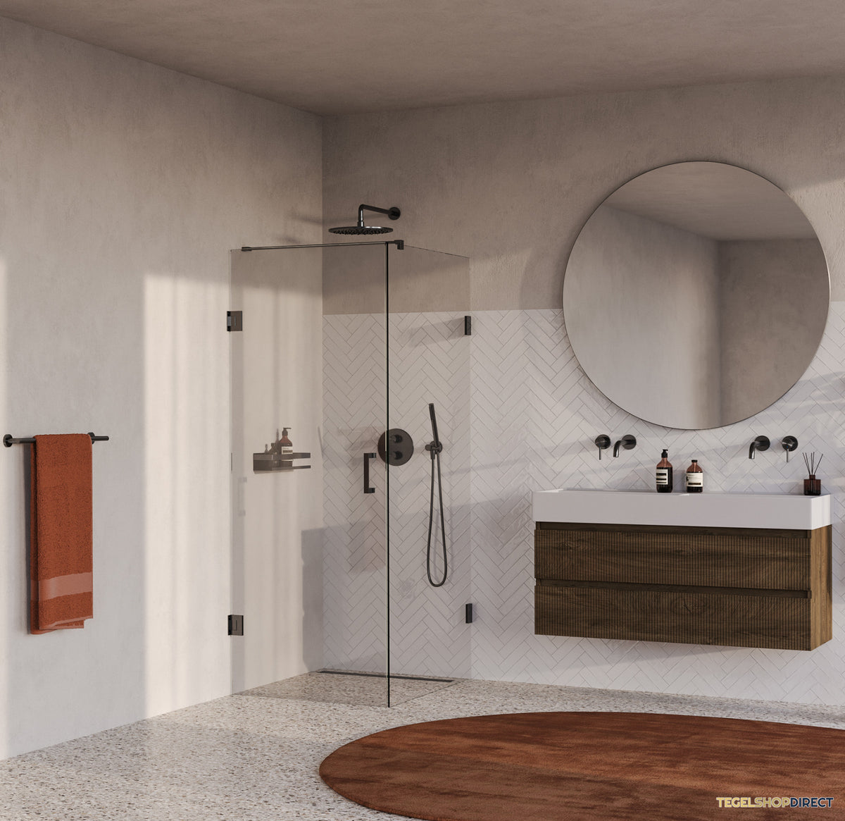 BRAUER Void douchecabine met draaideur helder glas 80x100x200 incl. glascoating PVD gunmetal geborsteld – afbeelding 2