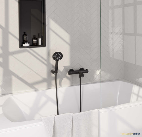 Opbouwset Bad- en Douchekraan Brauer Black Carving Thermostatisch Met Wandhouder En Handdouche 3 Standen Mat Zwart