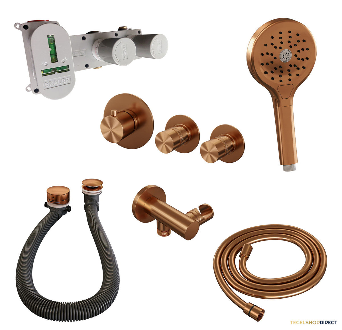 Inbouwthermostaatset Brauer Copper Carving Incl 3 Standen Handdouche En Badafvoer Koper – afbeelding 3