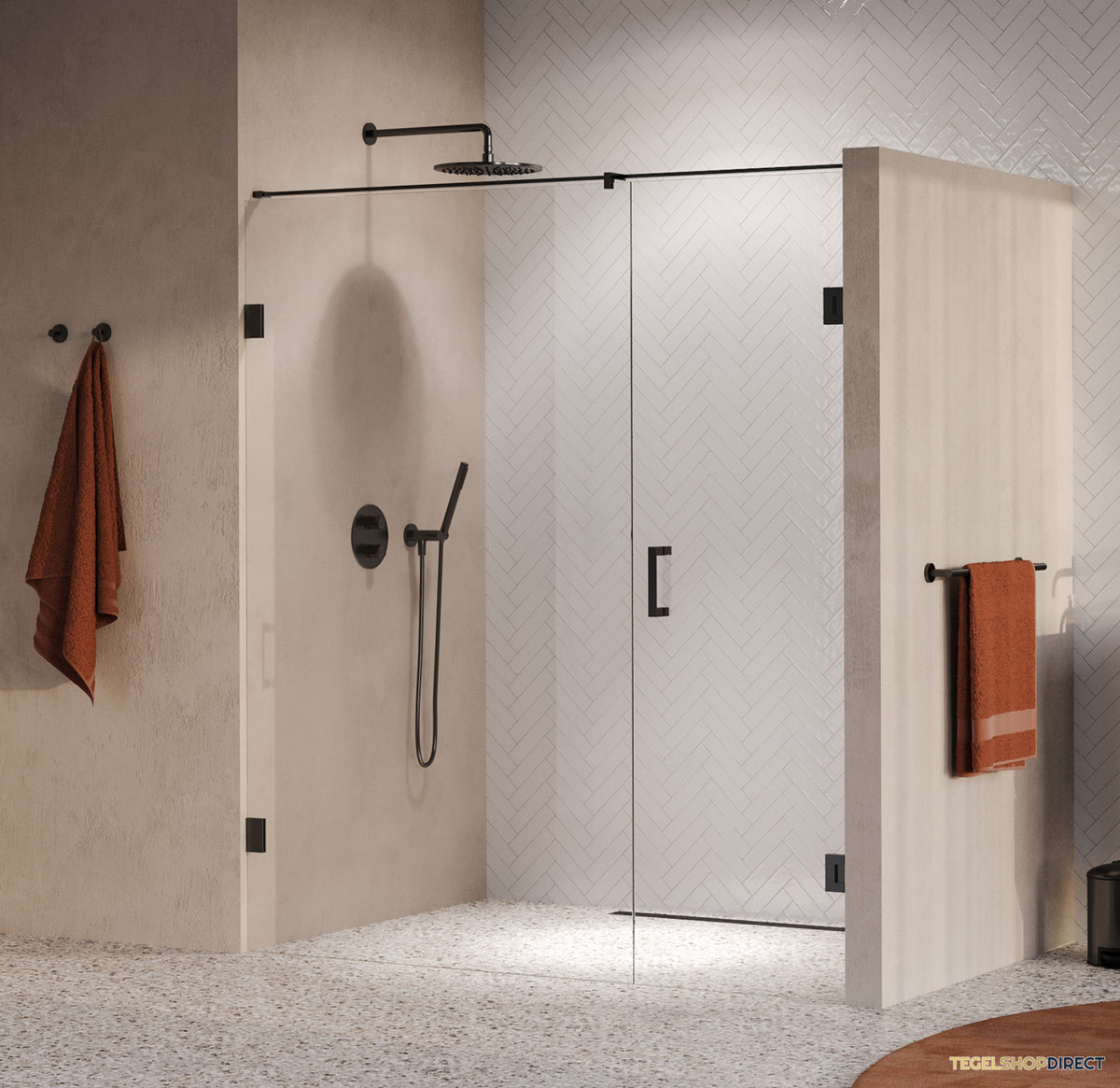 BRAUER Void nisdeur 2-delig helder glas 170x200 omkeerbaar met draaideur 70 aan muur incl. glascoating PVD gunmetal