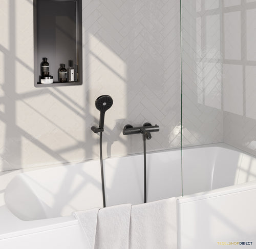 Brauer Stripe opbouw baddouche thermostaatkraan SET 04 met wandhouder en 3-standen handdouche en doucheslang gunmetal geborsteld PVD