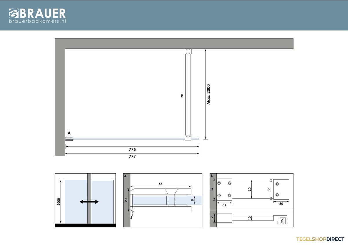 BRAUER Void inloopdouche helder glas 80x200 incl. glascoating PVD goud geborsteld – afbeelding 5