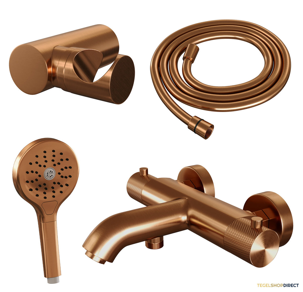Opbouwset Bad- en Douchekraan Brauer Copper Carving Thermostatisch Met Wandhouder En Handdouche 3 Standen Geborsteld Koper – afbeelding 2