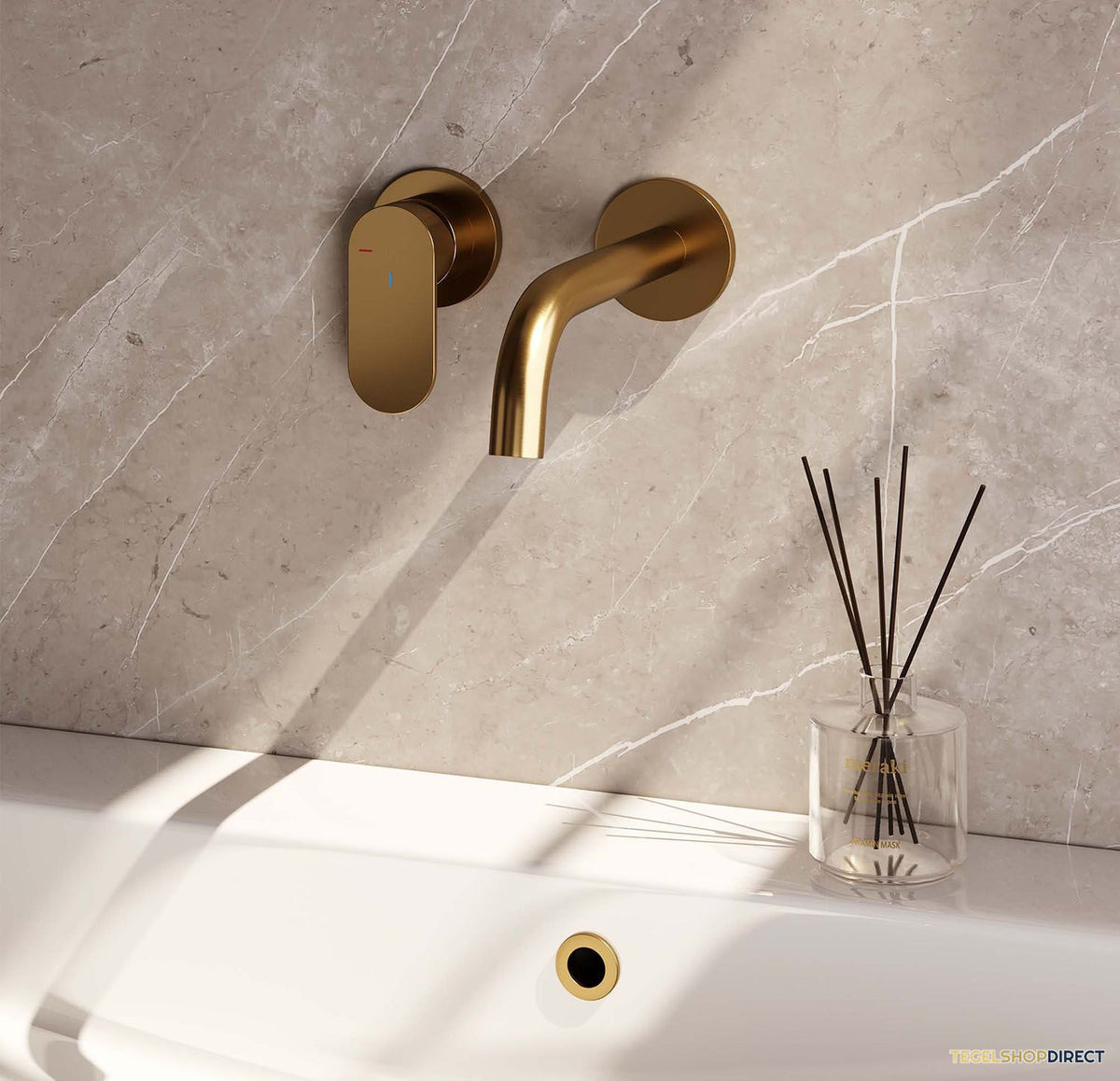Inbouw Wastafelmengkraan Brauer Gold Edition Coldstart Platte Hendel Gebogen Uitloop Geborsteld Goud PVD Met Rozetten – afbeelding 2