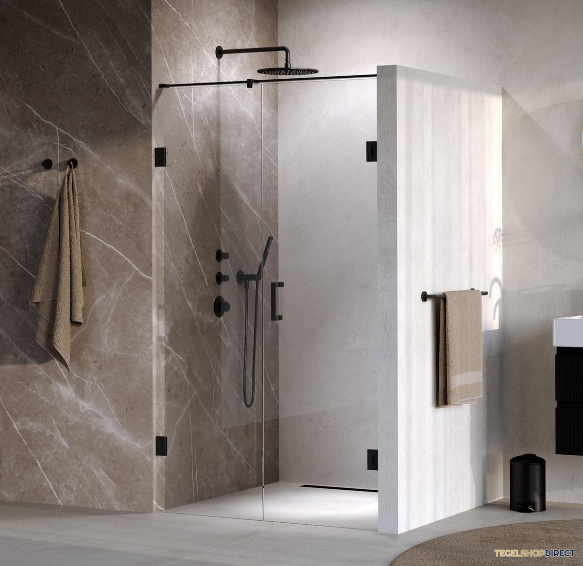 BRAUER Void nisdeur 2-delig helder glas 120x200 omkeerbaar met draaideur 60 aan muur incl. glascoating mat zwart