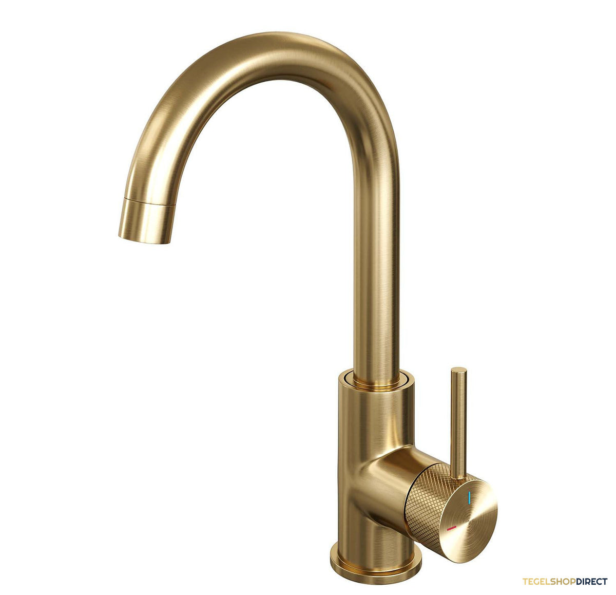 Wastafelmengkraan Brauer Gold Carving Coldstart Opbouw Hoog Gebogen Ronde Hendel Geborsteld Goud PVD PVD