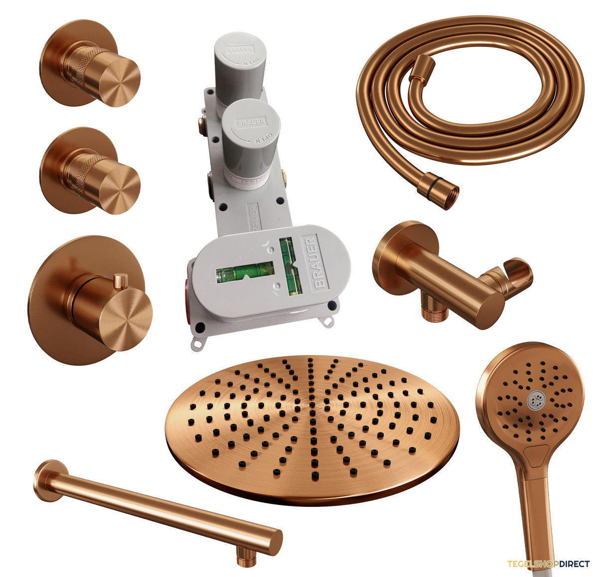 Thermostatisch Inbouwdoucheset Brauer Copper 30cm Hoofddouche Wandarm 3 Standen Handdouche Koper – afbeelding 4