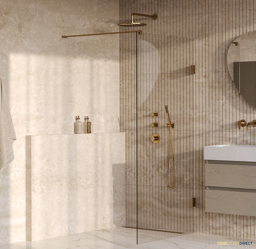 BRAUER Void inloopdouche helder glas 100x200 incl. glascoating PVD goud geborsteld