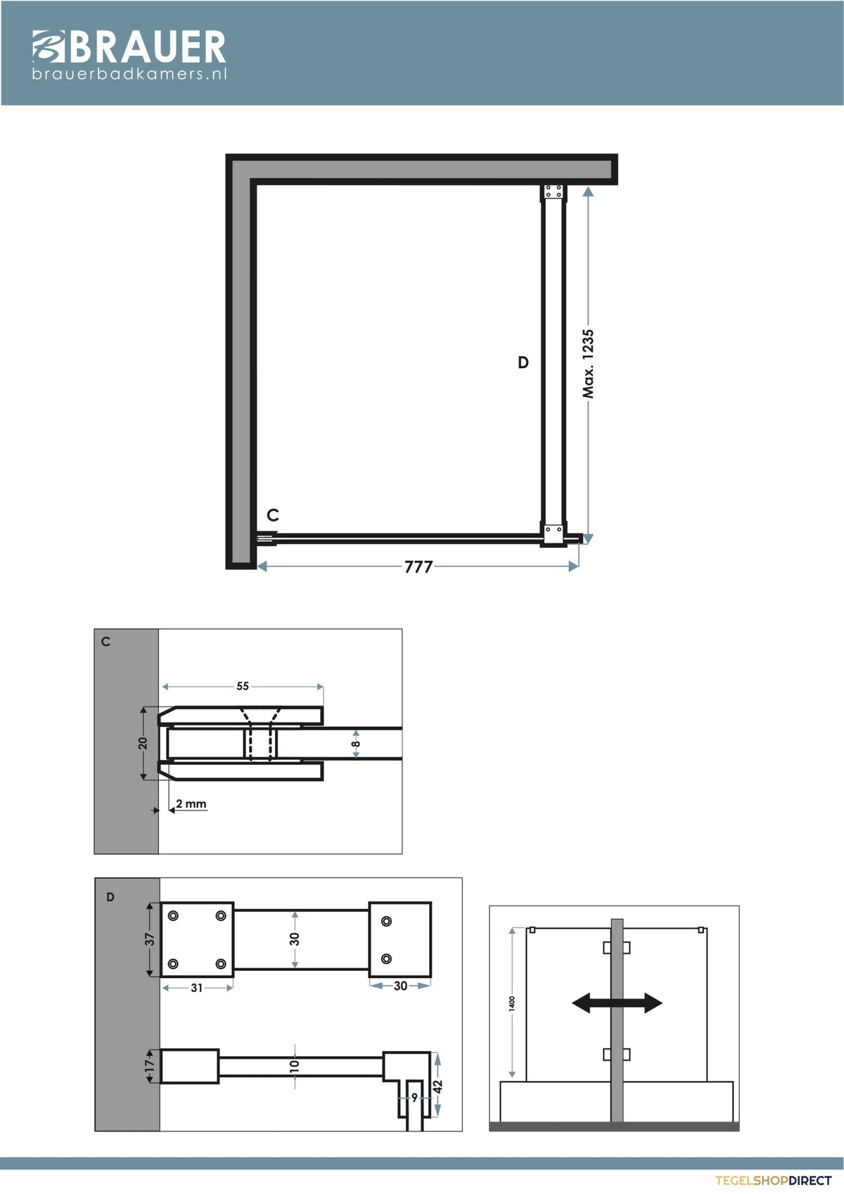 BRAUER Void Badwand 80x140 Brons Glas Incl. Glascoating Chroom – afbeelding 5