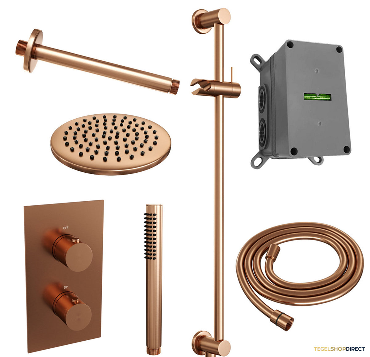 Inbouw Regendouche Set Brauer Copper Edition Plafond Uitloop Ronde Hoofddouche 20 cm Met Glijstang Koper – afbeelding 2