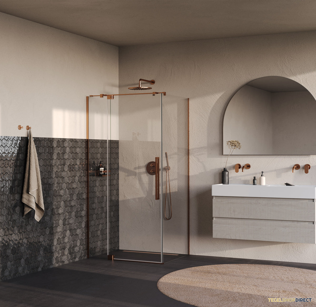 BRAUER Stellar douchecabine met draaideur helder glas 100x90x200 omkeerbaar incl. glascoating PVD koper geborsteld – afbeelding 2