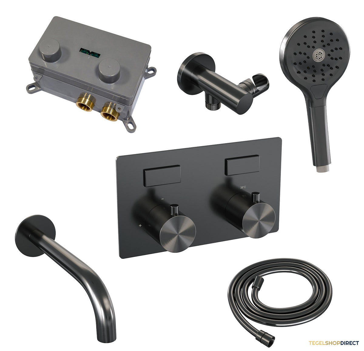 Inbouwthermostaat set Brauer Gunmetal Edition Met Drukknoppen Incl Baduitloop Gunmetal (Keuze Handdouche) – afbeelding 6