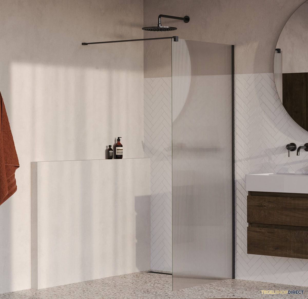 BRAUER Oblivion Flow inloopdouche helder ribbelglas 90x200 incl. glascoating Geborsteld Gunmetal PVD