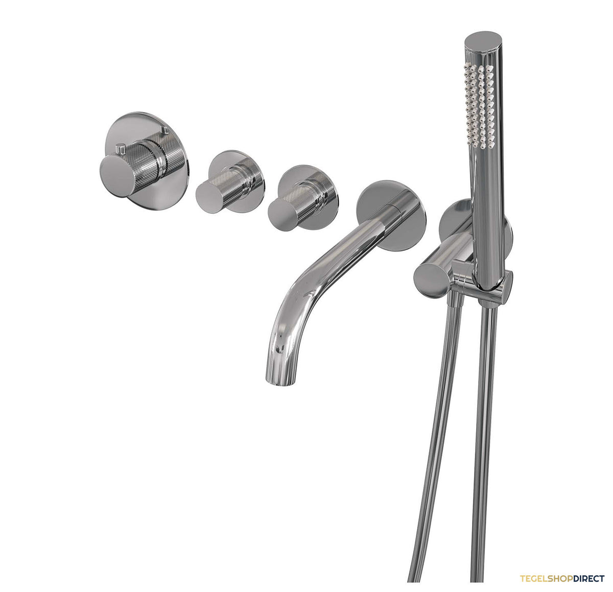Inbouwthermostaatset Brauer Chrome Carving Incl Baduitloop en Staafhanddouche Messing Chroom – afbeelding 2