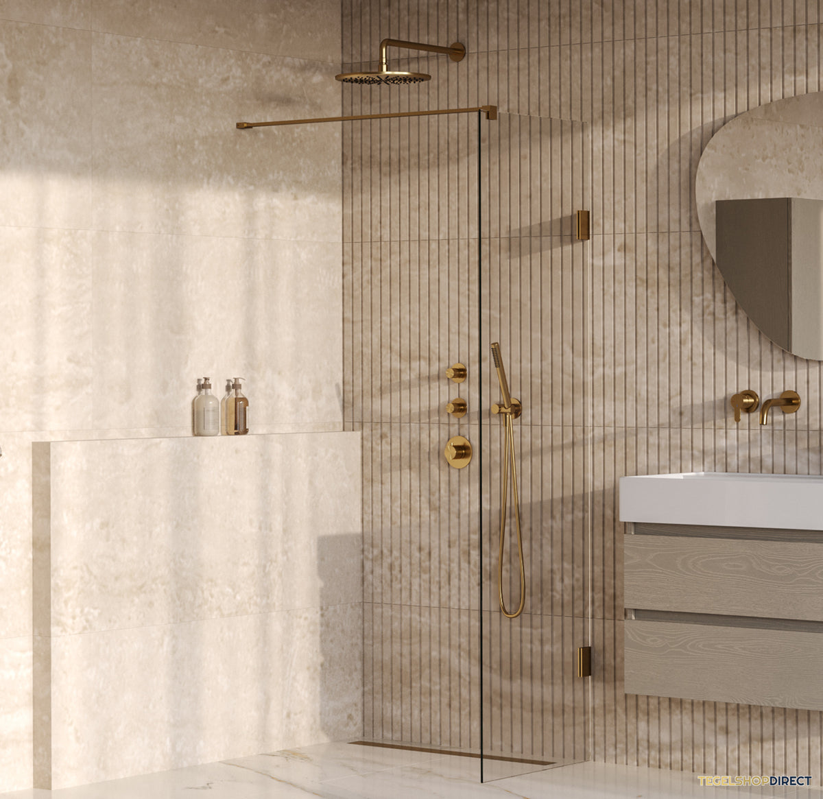 BRAUER Void inloopdouche helder glas 50x200 incl. glascoating PVD goud geborsteld