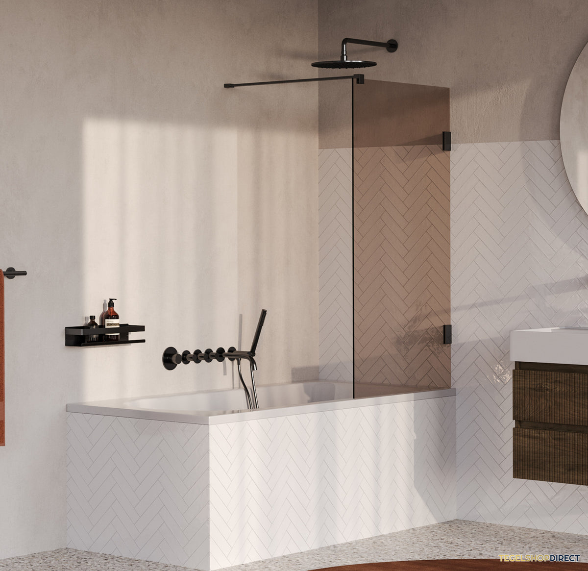 BRAUER Void Badwand 80x140 Brons Glas Incl. Glascoating PVD Gunmetal Geborsteld