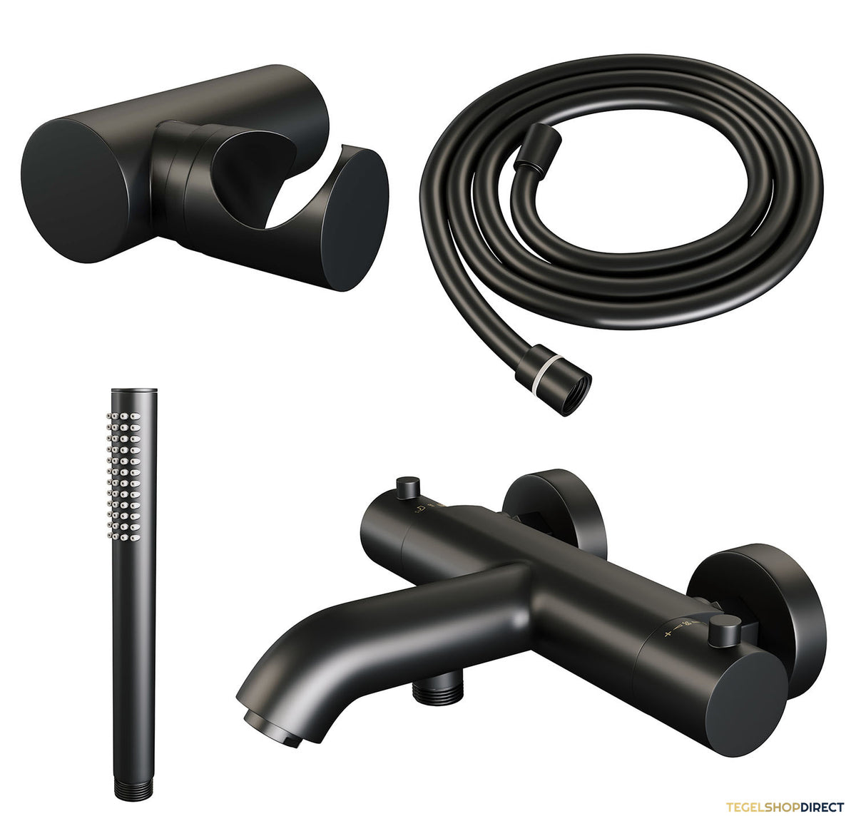 Opbouwset Bad- en Douchekraan Brauer Black Edition Thermostatisch Met Wandhouder Mat Zwart – afbeelding 2
