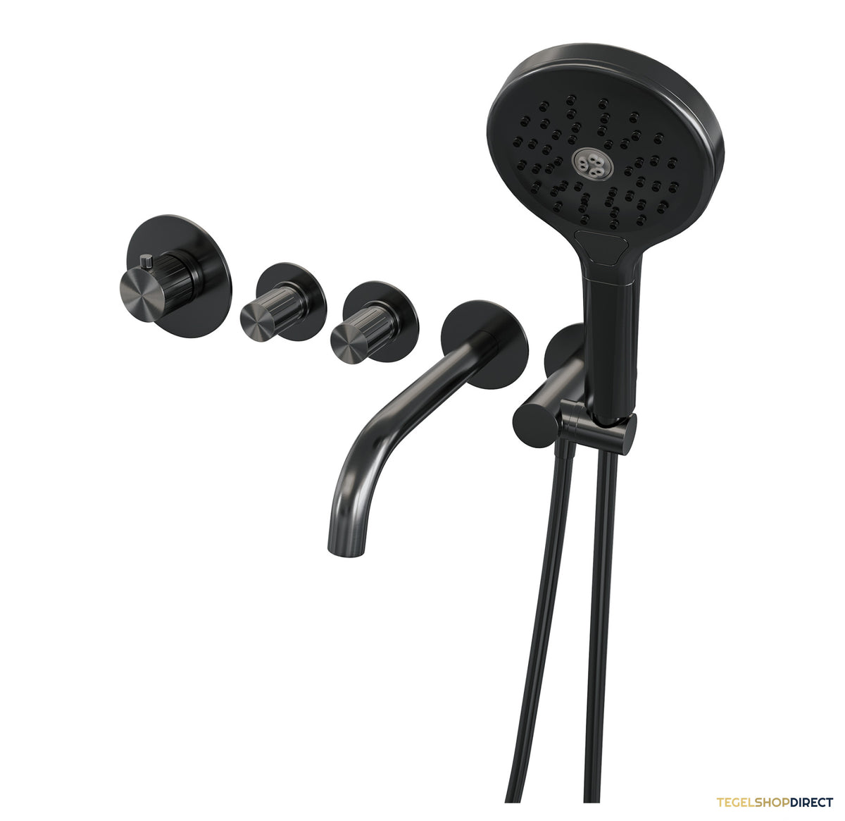 Brauer Stripe thermostatische inbouw badkraan SET 02 met uitloop en 3-standen handdouche en doucheslang en wandaansluitbocht gunmetal geborsteld PVD – afbeelding 2