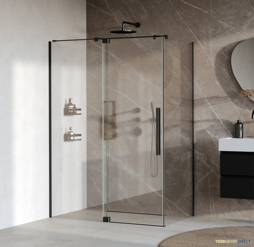 BRAUER Stellar douchecabine met draaideur helder glas 140x90x200 omkeerbaar incl. glascoating mat zwart