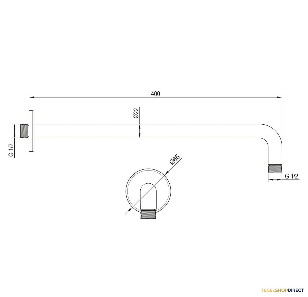 Wandarm Brauer Chrome Edition Gebogen 40 cm Chroom – afbeelding 2