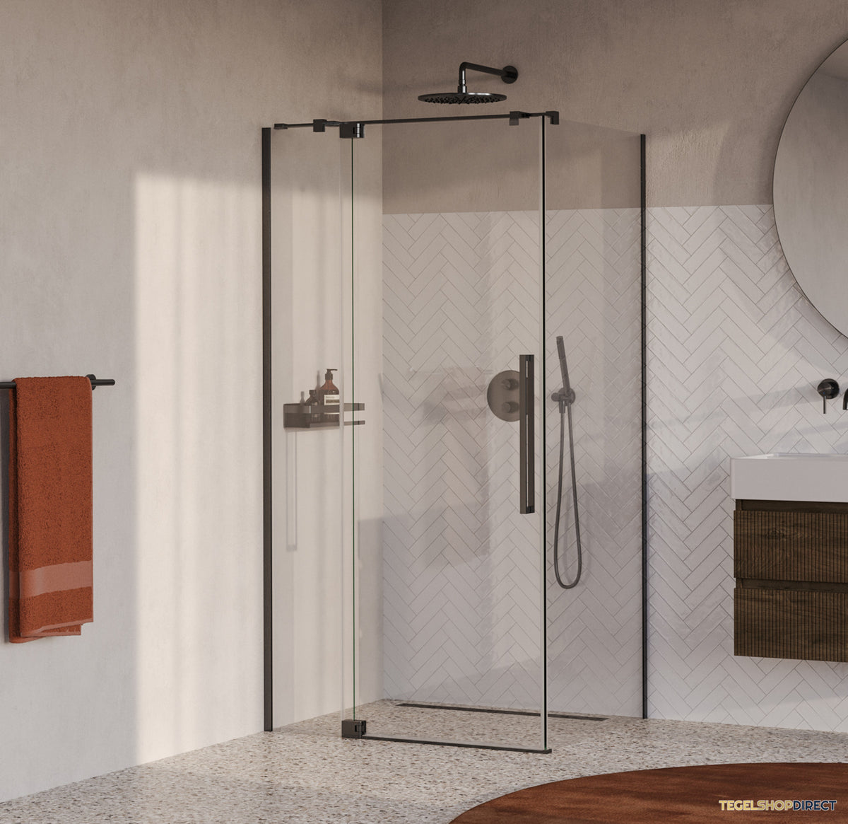 BRAUER Stellar douchecabine met draaideur helder glas 100x100x200 omkeerbaar incl. glascoating PVD gunmetal geborsteld