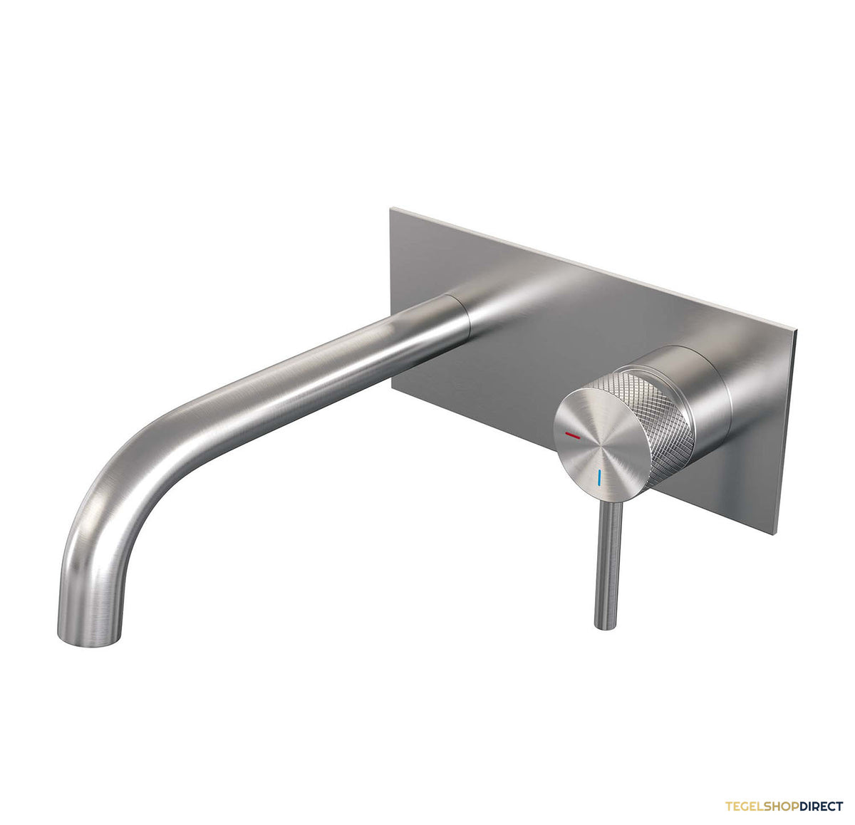 Inbouw Wastafelmengkraan Brauer Brushed Carving Coldstart Gebogen Uitloop Ronde Hendel Rechts Geborsteld RVS PVD Met Afdekplaat