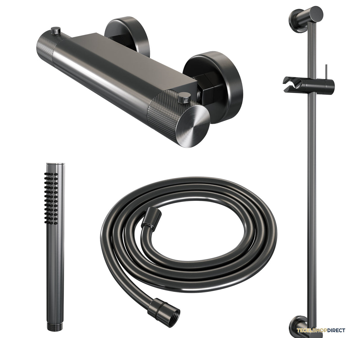 Douchekraanset Brauer Gunmetal Carving Opbouw Met Glijstang En Staafhanddouche Geborsteld Gunmetal – afbeelding 3