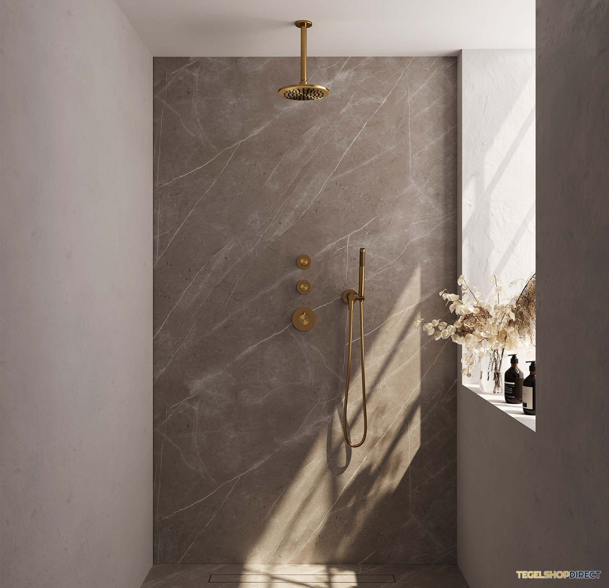 Regendoucheset Inbouw Brauer Gold Carving Thermostatisch 20cm met Plafondarm en Handdouche Staaf Losse Stopkranen Geborsteld Goud – afbeelding 2
